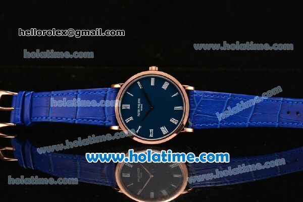 Patek Philippe Calatrava Miyota OS2035 Quartz Rose Gold Case with Blue Dial and Roman Numeral Markers - Click Image to Close